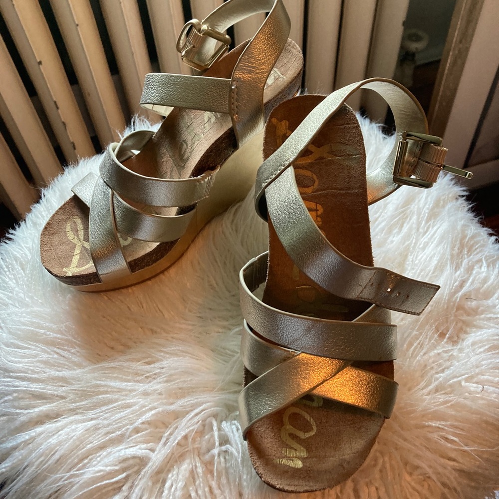 Sam Edelman gold wedges like new